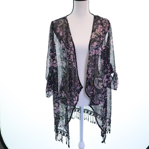 Stem & Vine Sweaters - STEM & VINE sz L Floral Kimono Cardigan Cover-Up